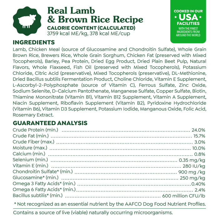 [Greenies][Greenies Smart Essentials Sensitive Digestion & Skin Dry Dog Food Real Lamb & Brown Rice, 15 lb. Bag][Ingredients Image]