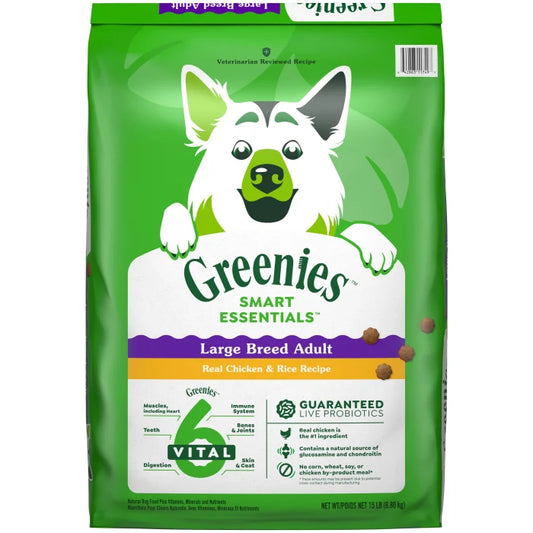 [Greenies][Greenies Smart Essentials Adult Large Breed Protein Dry Dog Food Real Chicken & Rice, 15 lb. Bag][Main Image (Front)]