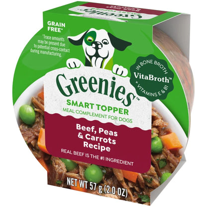 [Greenies][Greenies Smart Topper Wet Mix-In for Dogs, Beef, Peas & Carrots Recipe, 2 oz. Tray
][Image Center Right (3/4 Angle)]