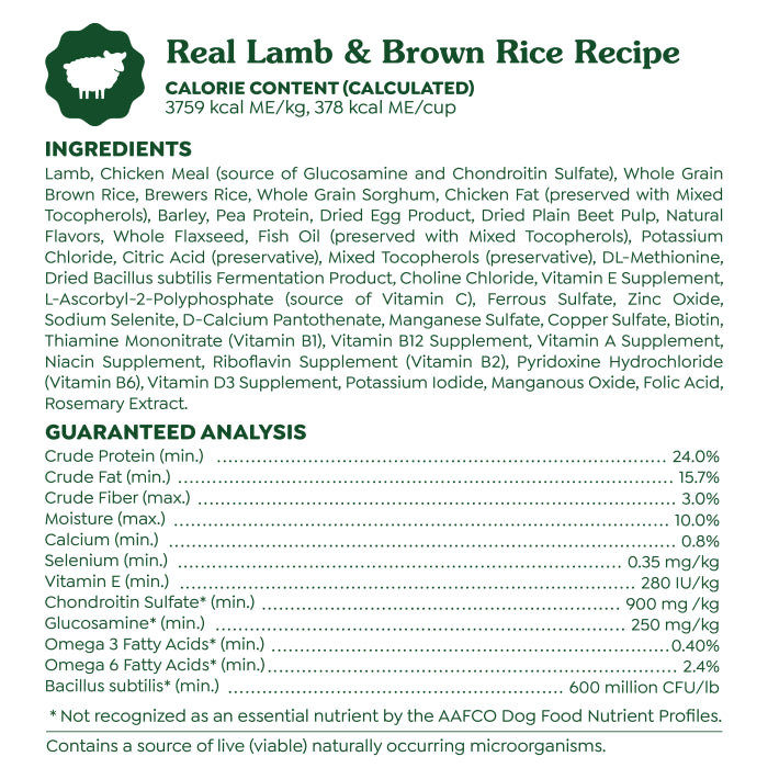 [Greenies][Greenies Smart Essentials Sensitive Digestion & Skin Dry Dog Food Real Lamb & Brown Rice, 6 lb. Bag][Ingredients Image]