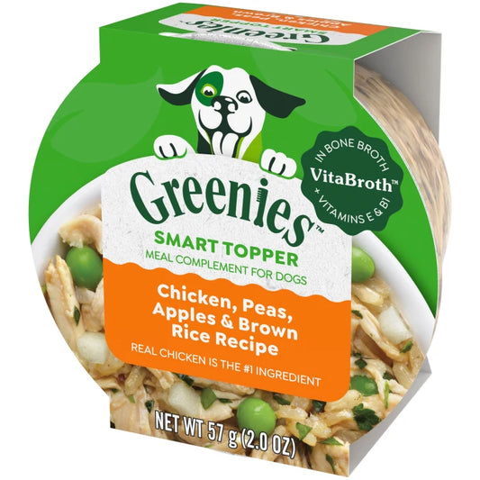 [Greenies][Greenies Smart Topper Wet Mix-In for Dogs, Chicken, Peas, Apples & Brown Rice Recipe, 2 oz. Tray][Image Center Right (3/4 Angle)]