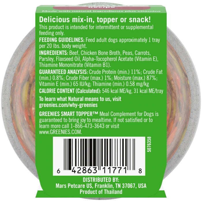 [Greenies][Greenies Smart Topper Wet Mix-In for Dogs, Beef, Peas & Carrots Recipe, 2 oz. Tray
][Back Image]
