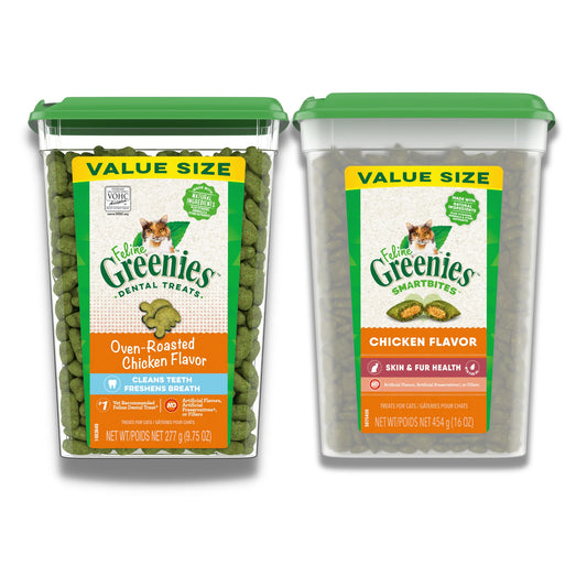 GREENIES Feline Dental Treats and Smartbites Bundle, chicken dental treats and skin and fur health smartbites