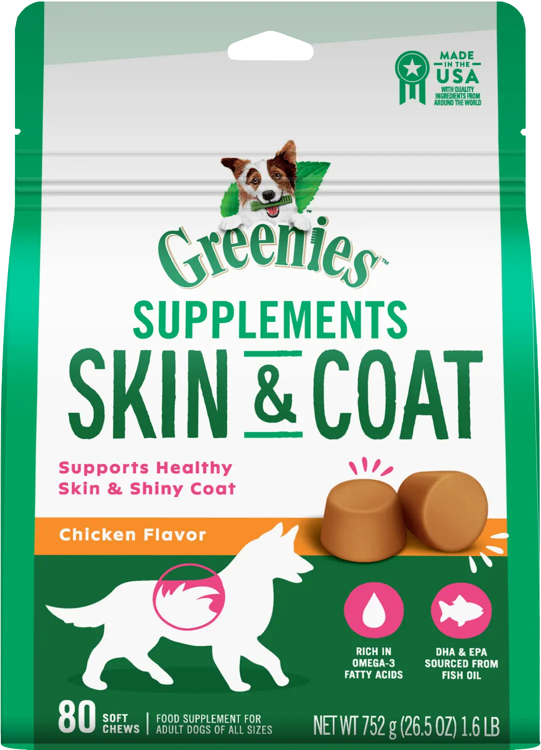 GREENIES Skin Coat Food Supplements With Omega 3 Fatty Acids 80