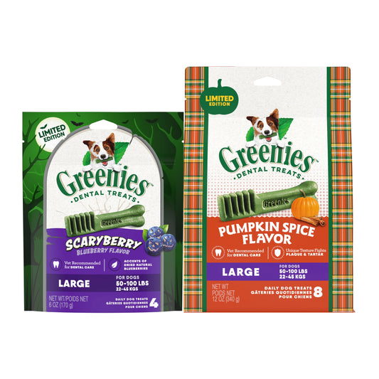 GREENIES Halloween Dental Treats Bundle for Large Dogs, ScaryBerry and Pumpkin Spice Flavor 
