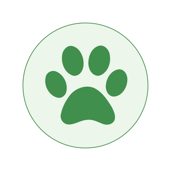 green circle with an illustration of a green paw inside