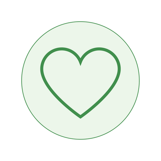 green circle with drawing of a heart inside
