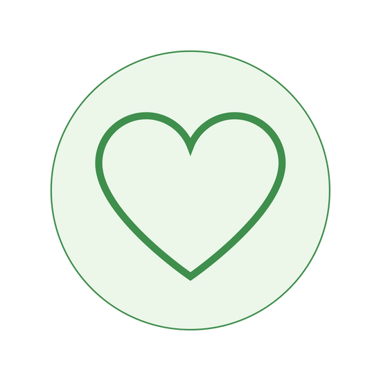 green circle with drawing of a heart inside