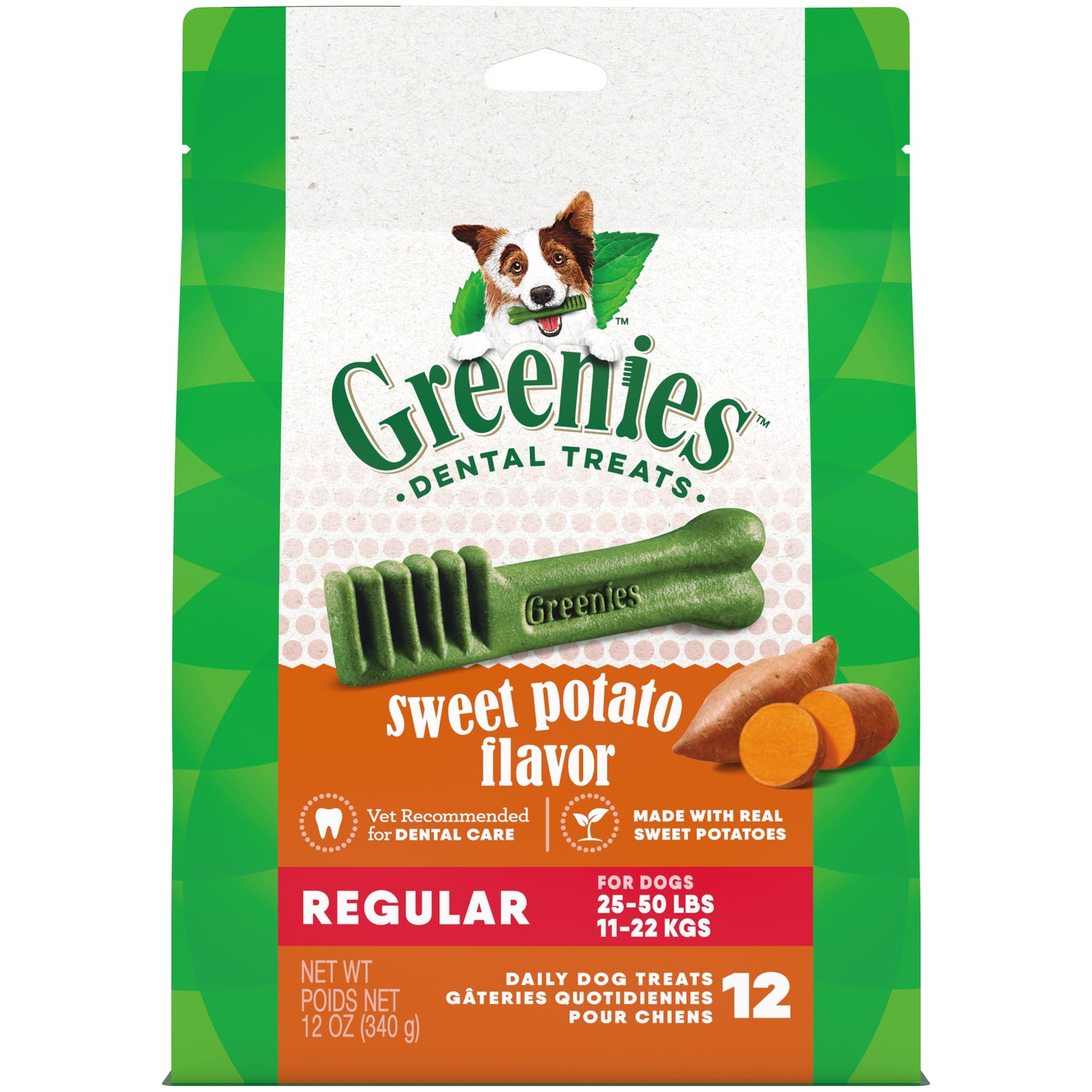 [Greenies][GREENIES Sweet Potato Flavored Regular Dental Treats, 12 Count][Front]