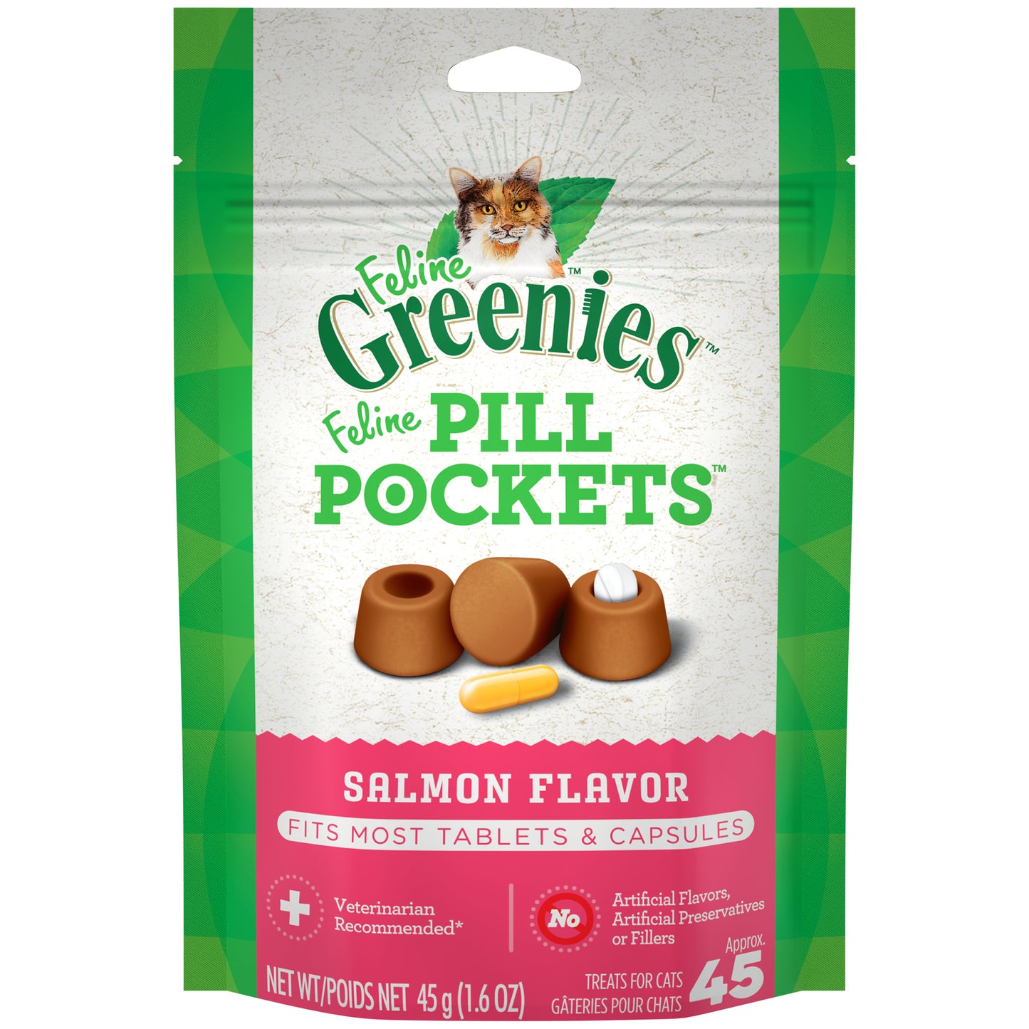 [Greenies][FELINE GREENIES Salmon Flavored Pill Pockets, 45 Count][Main Image (Front)]