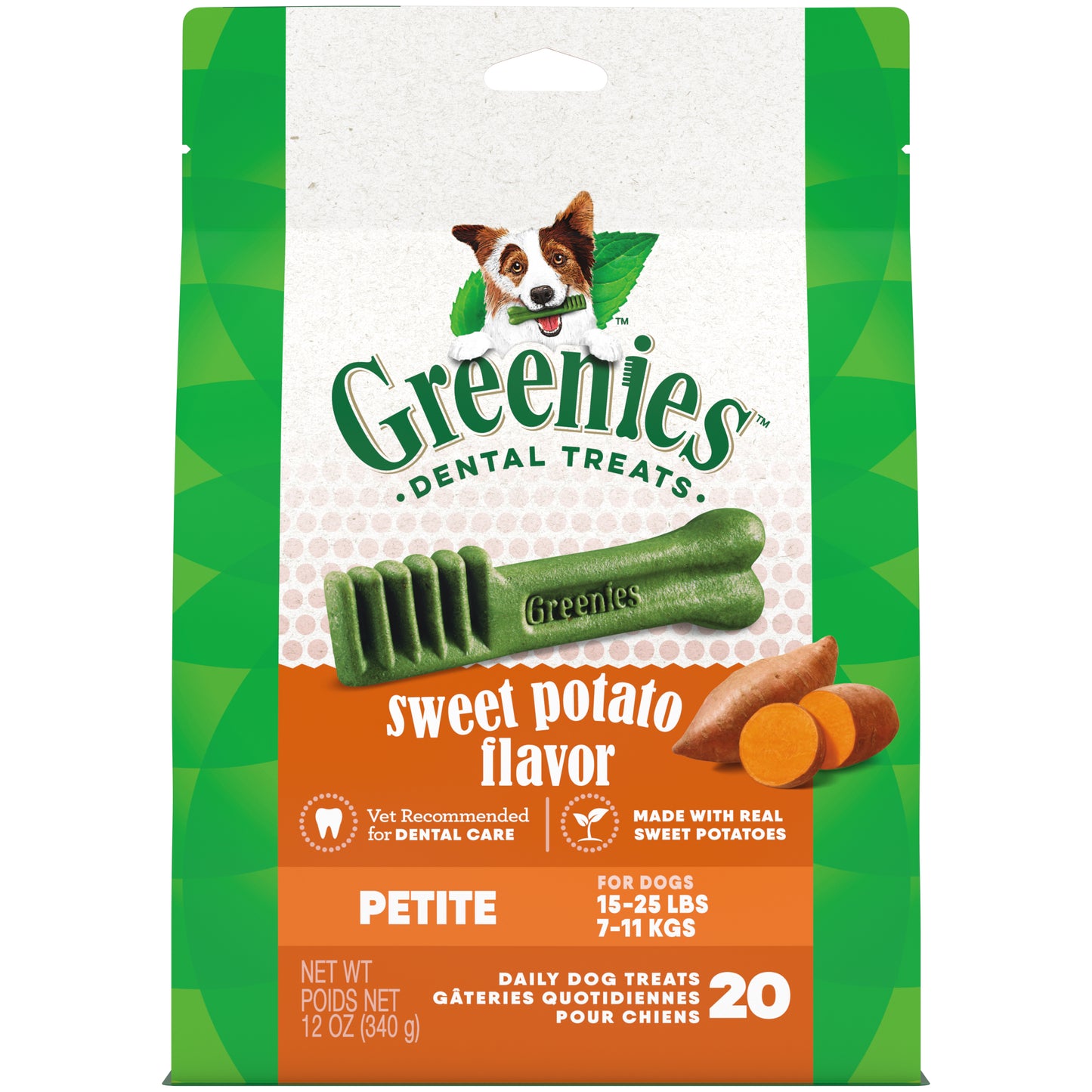 [Greenies][GREENIES Sweet Potato Flavored Petite Dental Treats, 20 Count][Front]