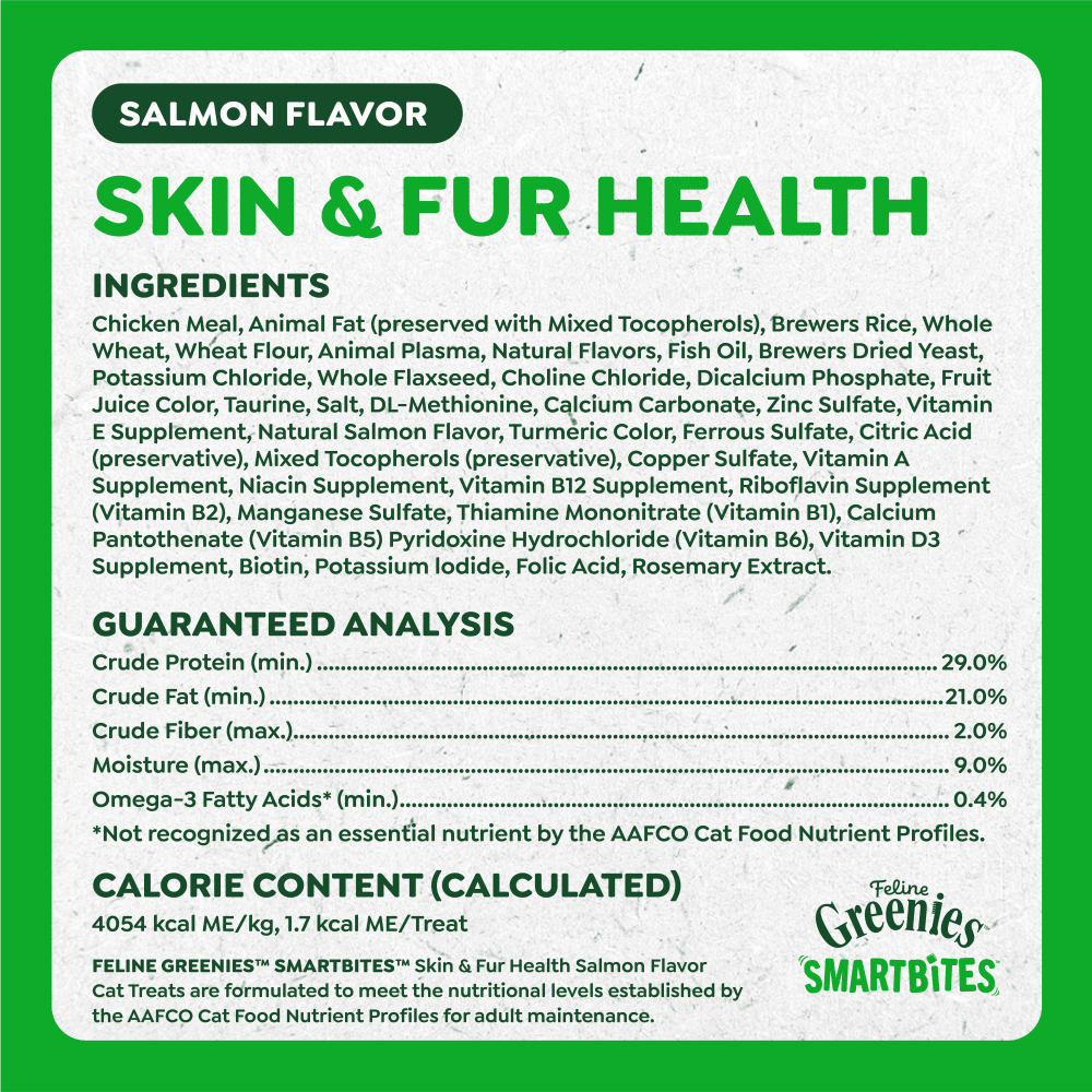 Feline SMARTBITES Salmon Flavor Skin & Fur Health Cat Treats ingredients image