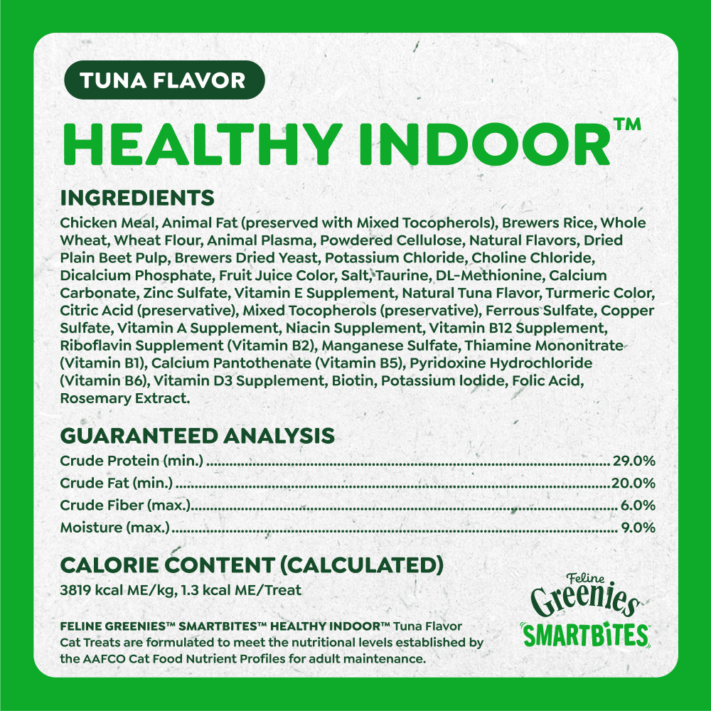 Feline SMARTBITES Tune Flavor Healthy Indoor Cat Treats ingredients image