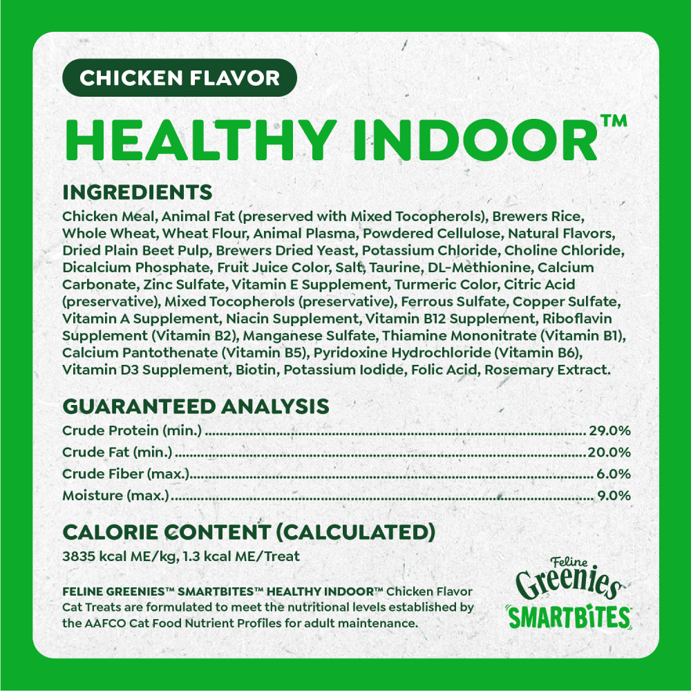 Feline SMARTBITES Chicken Flavor Healthy Indoor Cat Treats ingredients image
