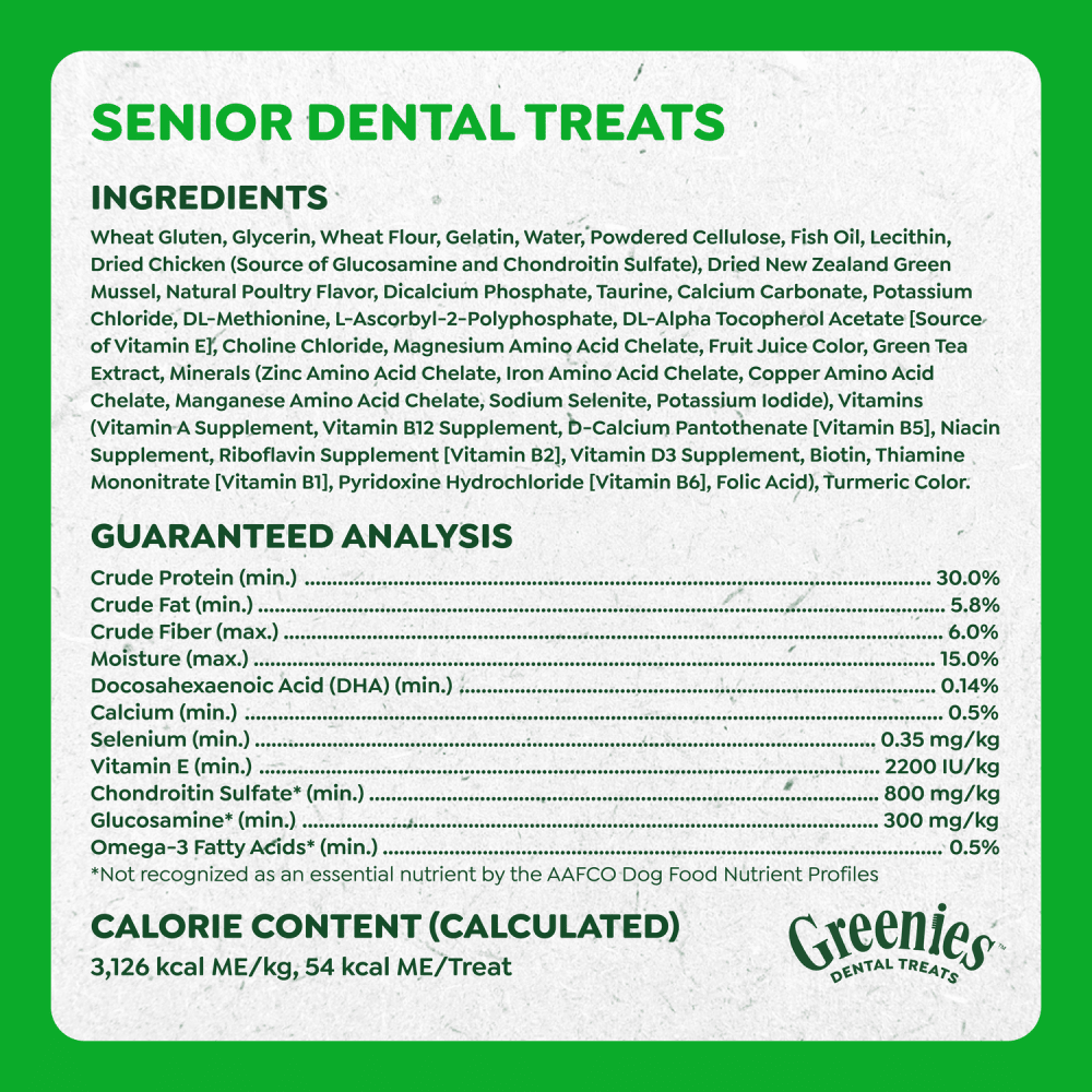 Senior Natural Dental Dog Treats Petite guaranteed analysis image