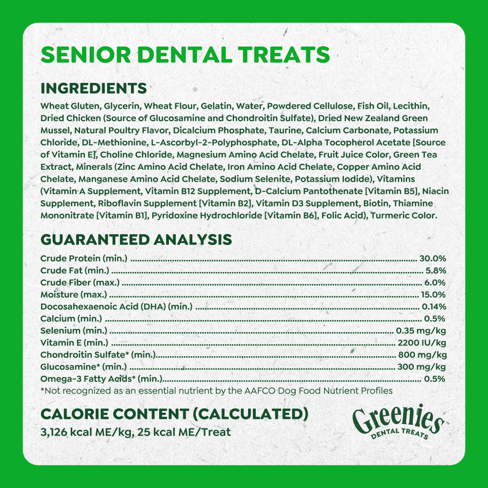 Senior Natural Dental Dog Treats Teenie guaranteed analysis image