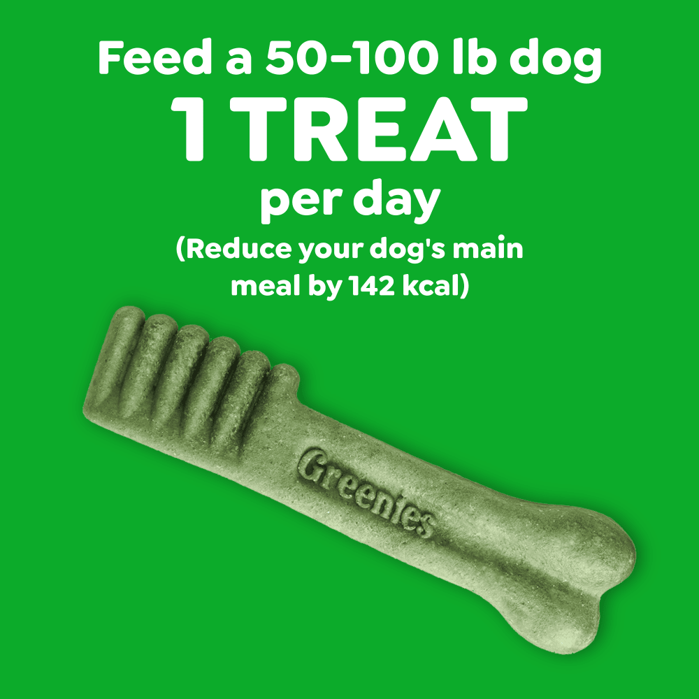Greenies Adult Dental Dog Treats Large Size, 2 Flavors, 54 oz Variety Pack, 34 Ct feeding guidelines image