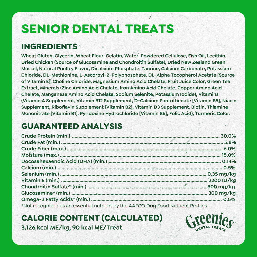 Senior Natural Dental Dog Treats Regular guaranteed analysis image